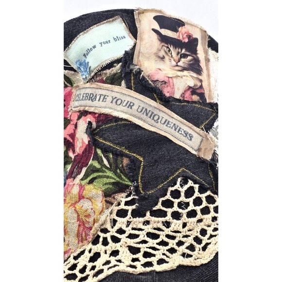 OOAK Magnolia Boho Stove Pipe Top Hat Indie Upcycled Cat Floppy Adjustable S - L - Picture 4 of 16